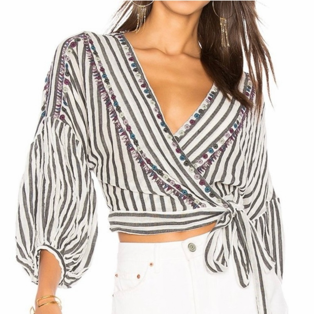 Free People "Barcelona Nights" Gauze Wrap Top